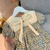 Summer Girls Western Style Lapel Floral Princess Dress Children's Baby Summer Short-sleeved Dress