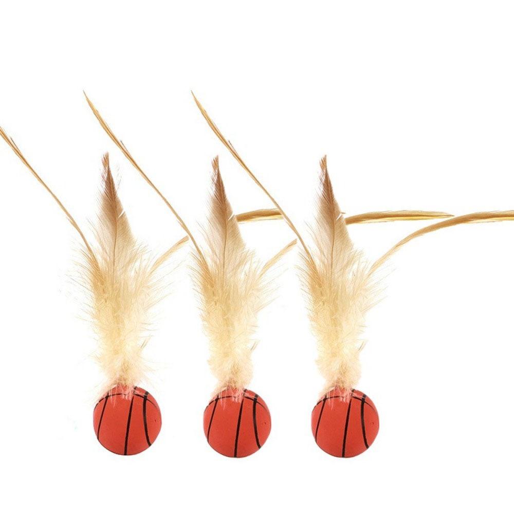 3Pcs Solid Biting Cat Interactive Ball Toy with Feathers Self Fun Cat Toy Bouncing Balls Interactive Play Elastic