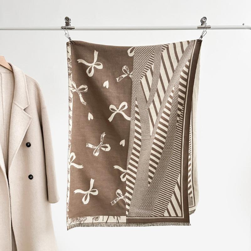 Bow imitation cashmere scarf female winter student warm windproof neck protection cold thickened air conditioner shawl tide
