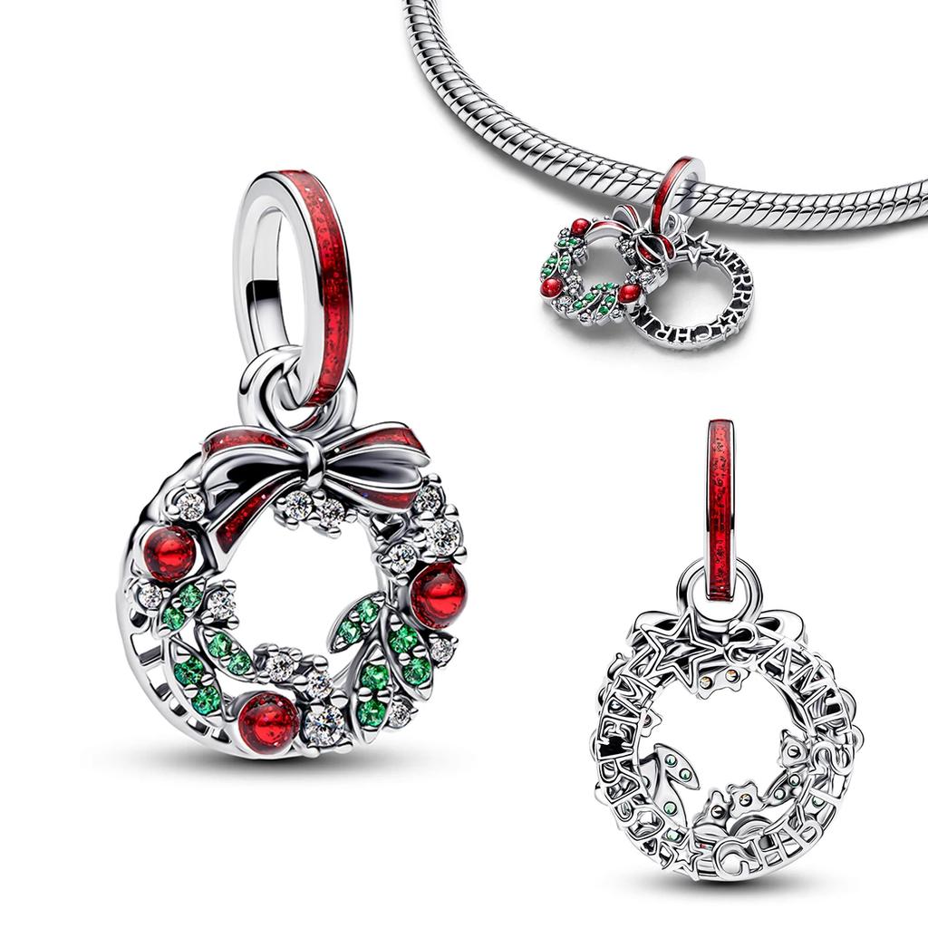 Christmas 925 Silver Charms Santa Claus Reindeer Earrings Beads fit Necklace Bracelets DIY Fine Jewelry Party Gift