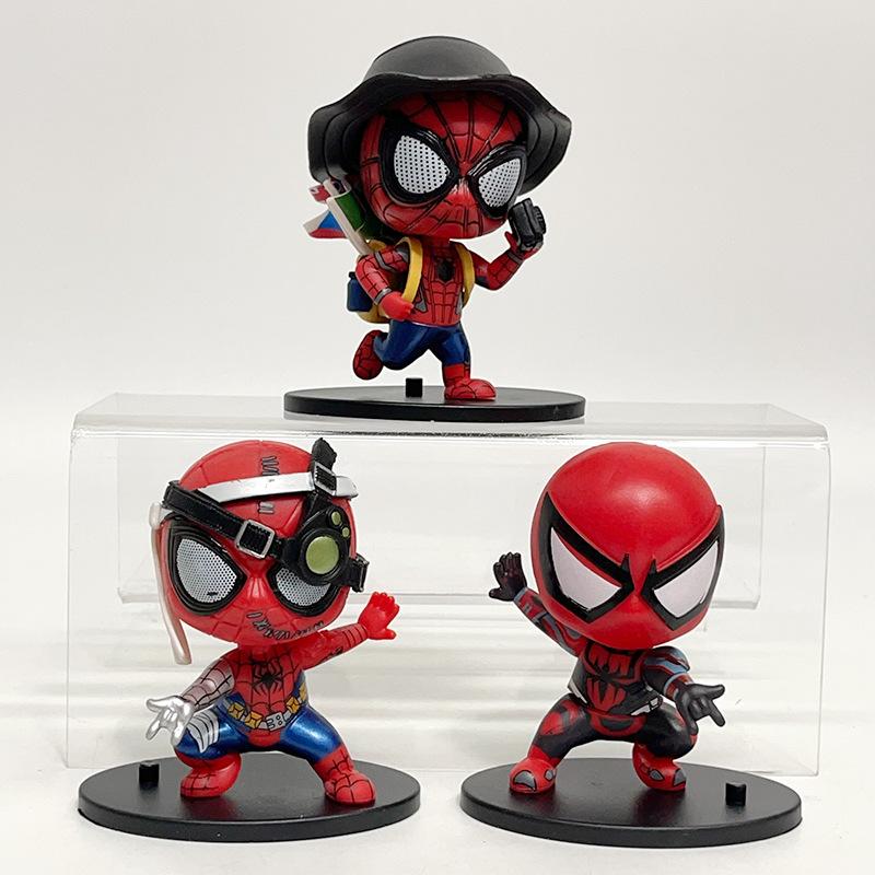 3 Spider-Man Figurines Cute Q-version Spider-Man Bobblehead Doll Toy Ornament Desktop Decoration Gift Suitable for Marvel Fans Action & Toy Figures