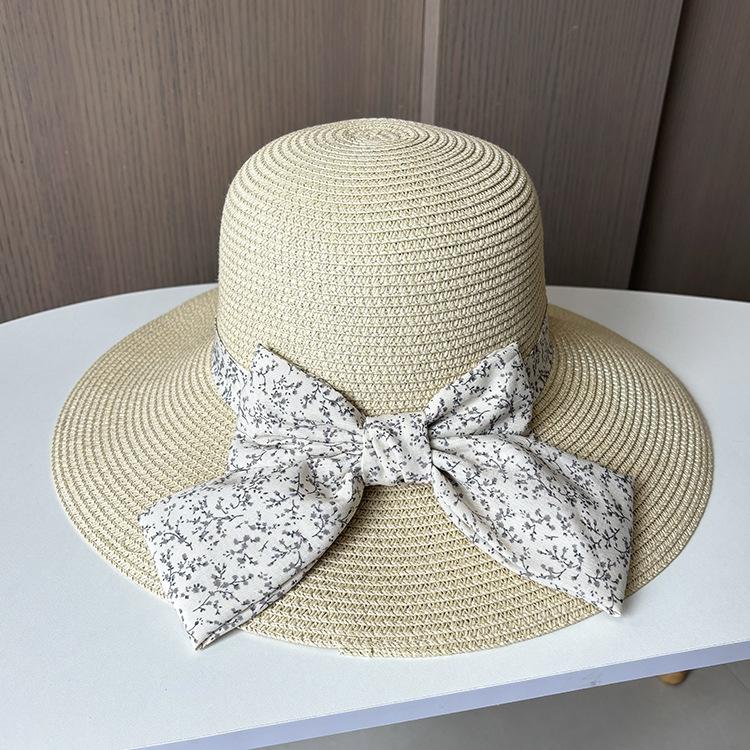 Ladies seaside vacation sunshade hat summer floral bow big edge straw hat fashion versatile sunscreen sun hat