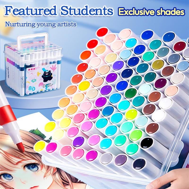 24-80 Colors Acrylic Markers Pen Set with Portable Case Painting Art Marker for Kids Graffiti Stone Ceramic Glass Wood DIY Craft