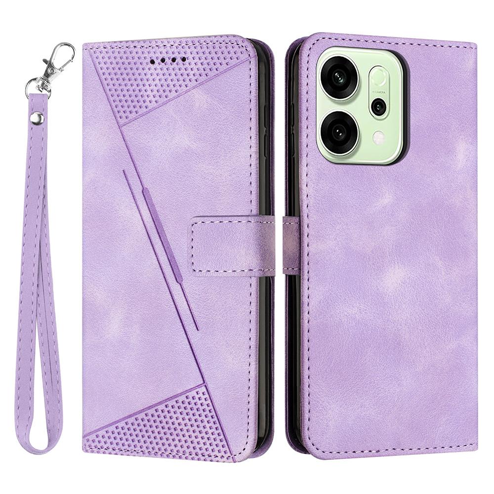 

For Oppo Reno14 Pro 5G (Global) Leather Case Imprinted Triangle Phone Cover with Hand Strap Purple