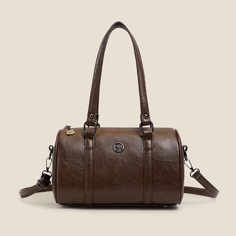 

New Women s Large Capacity Handbag for Going To Work Shoulder Bag with European and American Retro Boston Pillow Bag Feeling коричневий