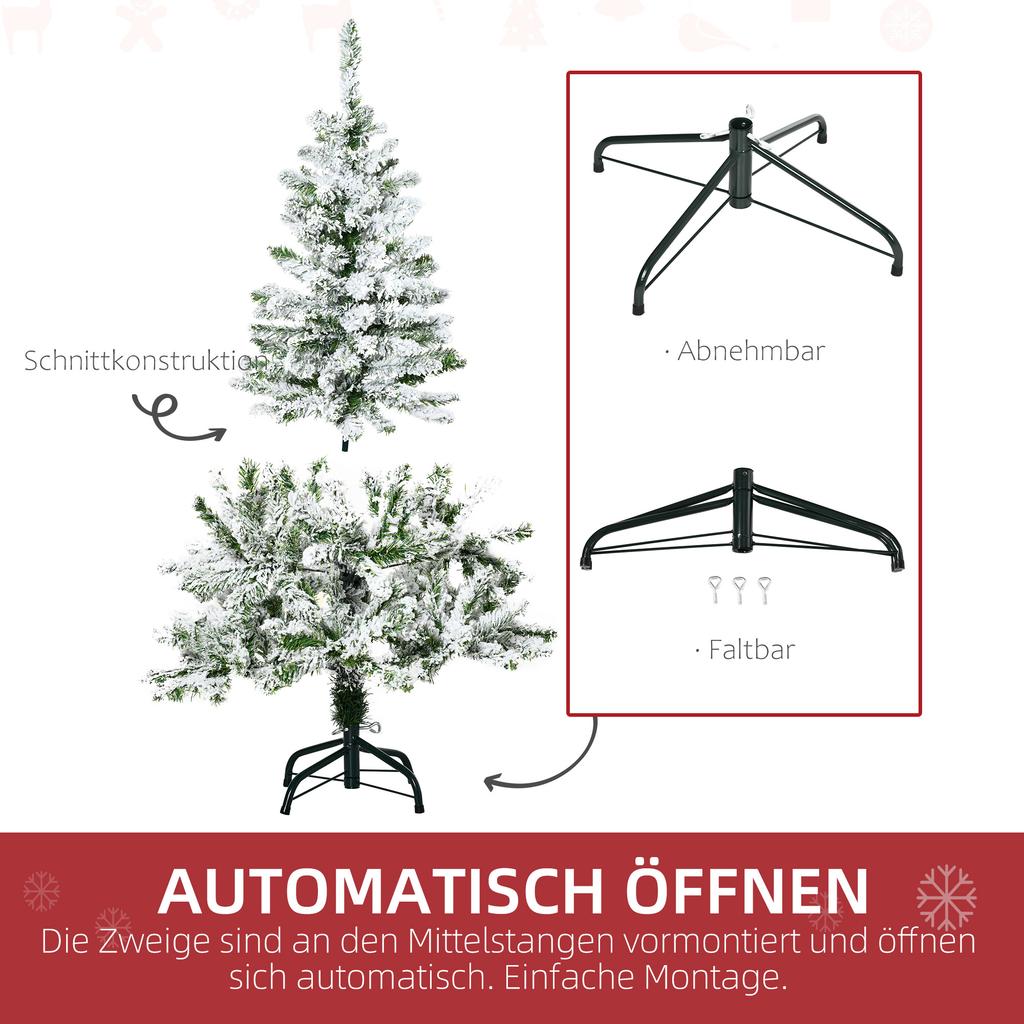 Artificial Christmas Tree, Snow Effect, Flame-Retardant, Hinged Construction, Green/White