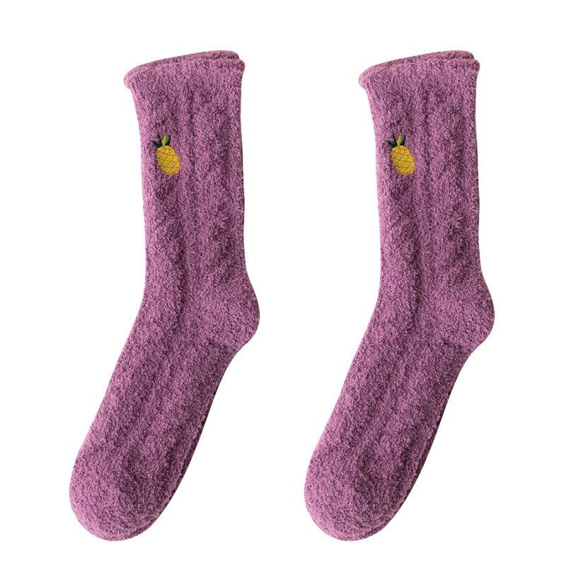 

Avocado Coral Fleece Socks Women s Long Tube Thickened Autumn and Winter Sleeping Floor Socks Adult Mid Tube Socks фіолетовий