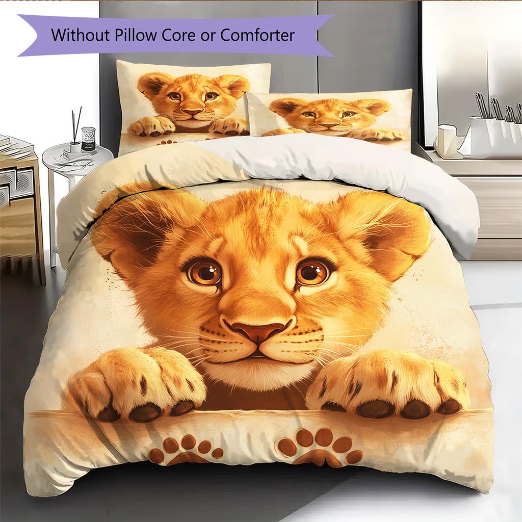 Little Lion Pattern Bedding Home Decoration Birthday Gift (1 * duvet cover + 2 * pillowcase, without core)