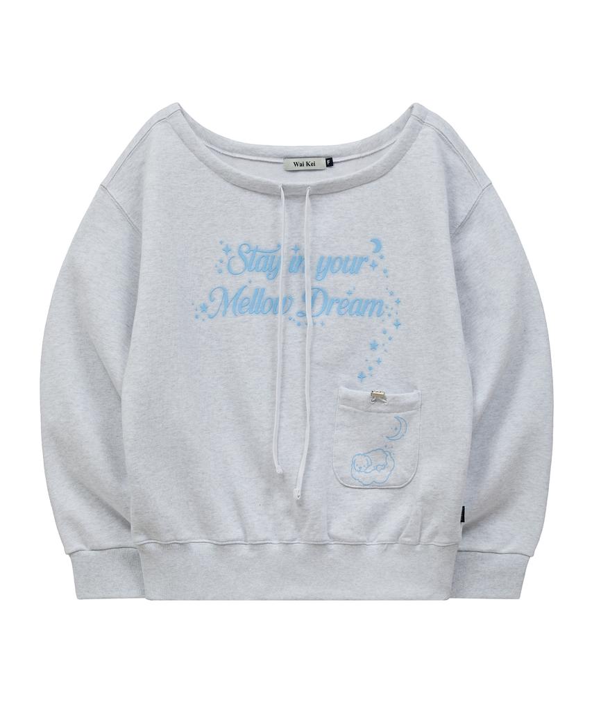 WAIKEI Mellow Dream Off-Shoulder Sweatshirt Melange White