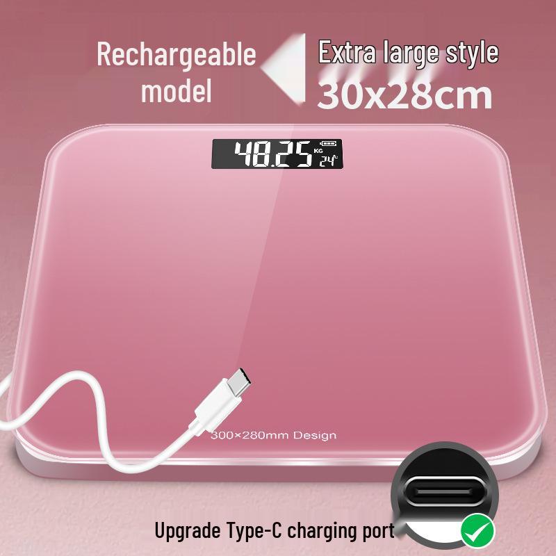 Large, High-Precision Rechargeable Electronic Bathroom Scale 30x28cm [Rechargeable]