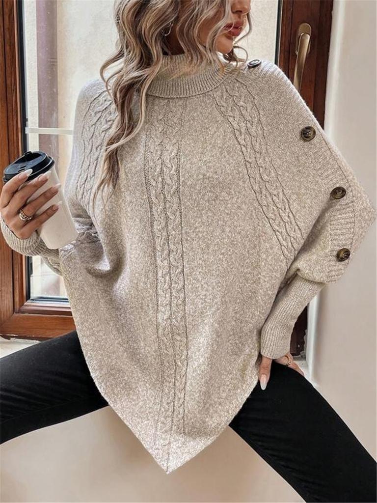 Pull en Maille Dentelle Boutonné Col Haut Style Français Automne