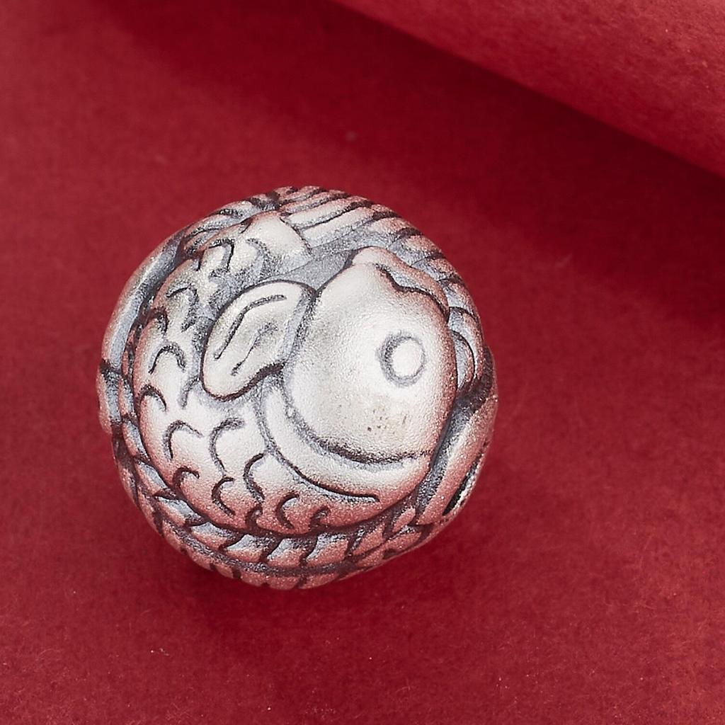 Pure Sterling Silver Double Koi Fish Bead Charm for DIY Bracelets