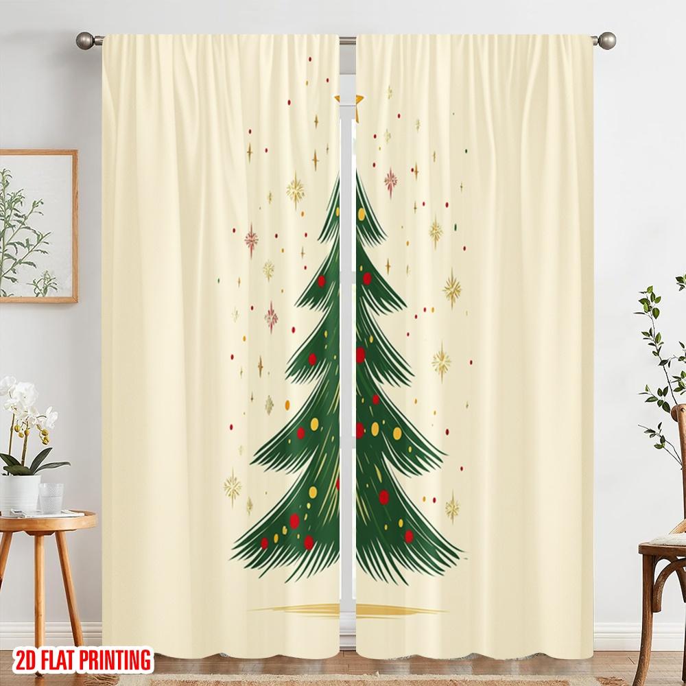 2pcs,2D plane printing Creative Curtains Christmas Tree Festive_c (3) Versatile Polyester (without rod) Room Decor Use for