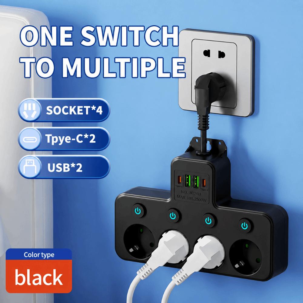 Durable 4/5 Plugs EU Plug Outlet Wall Mounted USB Outlet Electrical Socket Type-C Ports Universal Power Strip Home Offices