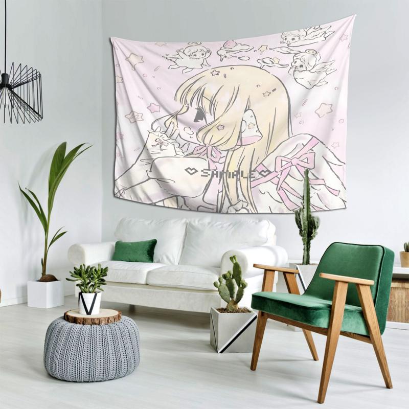 VIKAMA Weicher Süßer Mädchen Anime Wandteppich Japanischer Anime Dekoratives Tuch Schlafzimmer Nachttisch Studio Raum Dekoration