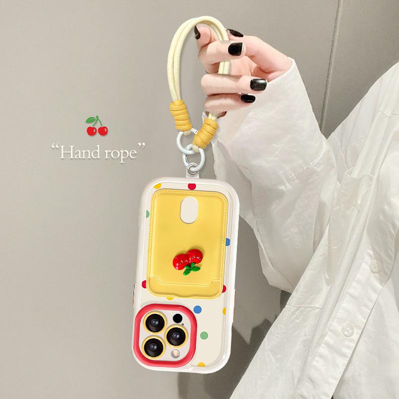 Applicable To Apple 15 Mobile Phone Case Iphone14pro Cherry Doll Card Bag Lanyard 13 All-inclusive Anti-drop 12 Niche X