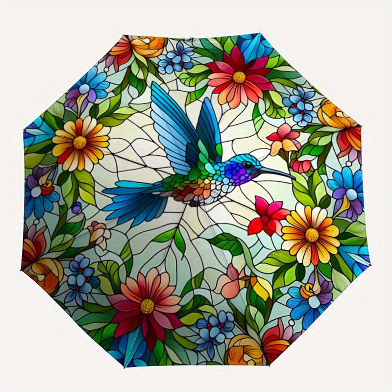

1pc Stained Hummingbird Automatic Open, Sturdy Iron Frame, Compact Folding Design, All-Season Portable Umbrella for Women & Men yy250801127