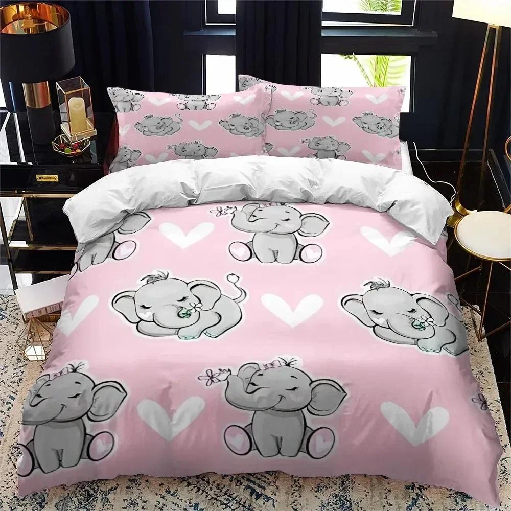 Animal elephant Cartoon Bedding Set Duvet Cover Bed Set Quilt Cover Pillowcase Comforter king Queen Size Boys Adult Bedding Set