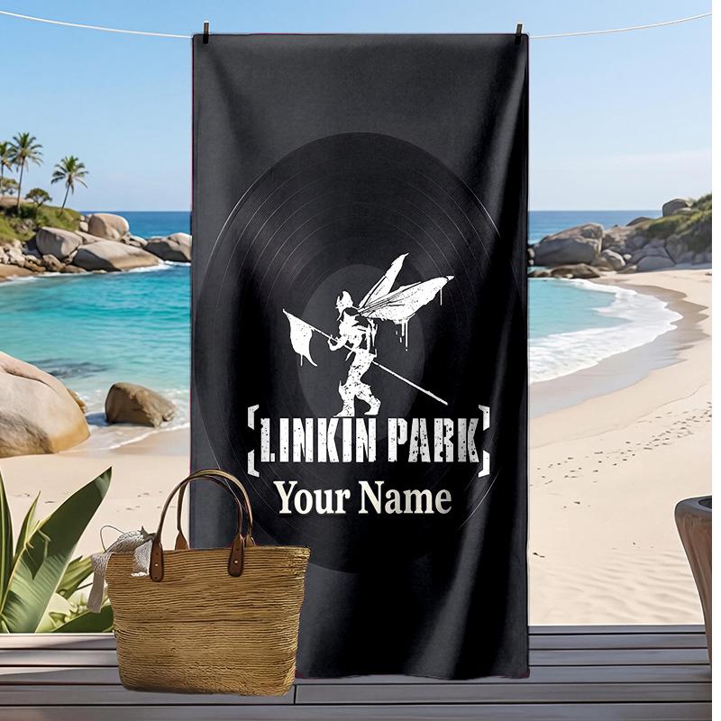 Linkin Park Custom Beach Towel, Print Your Name Text Lightweight Absorbent Towel for Swimming Travel
