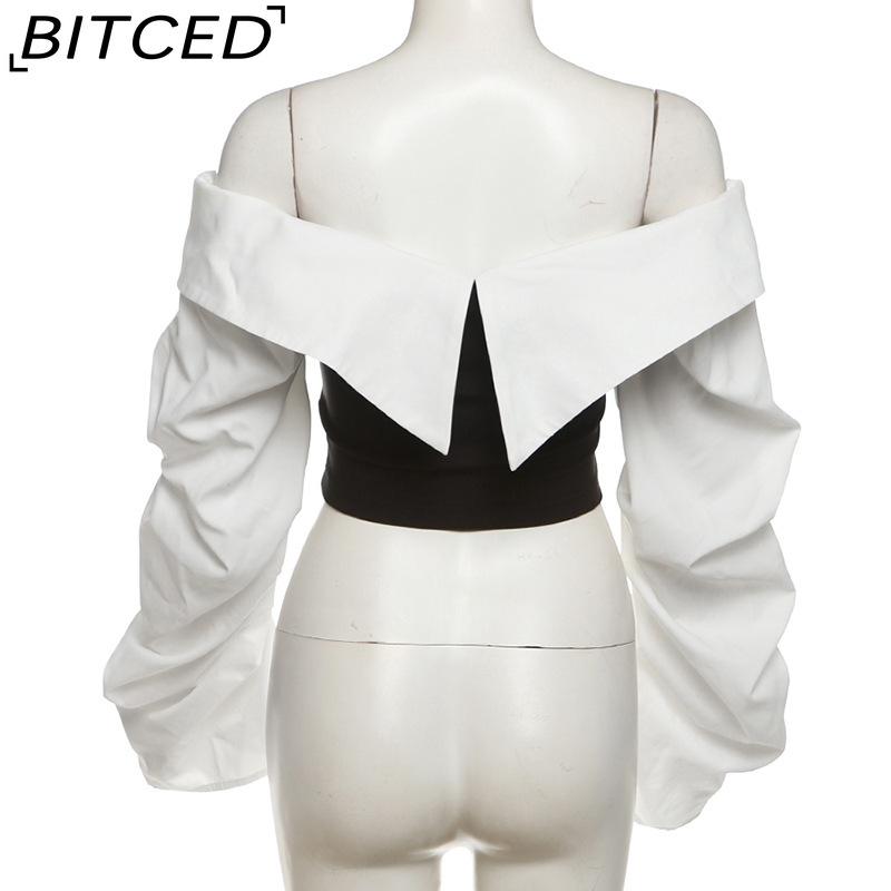 BITCED Autumn Women's Solid-Colour Slim-Fit Cropped Streetwear V-Neck Long-Sleeved Top