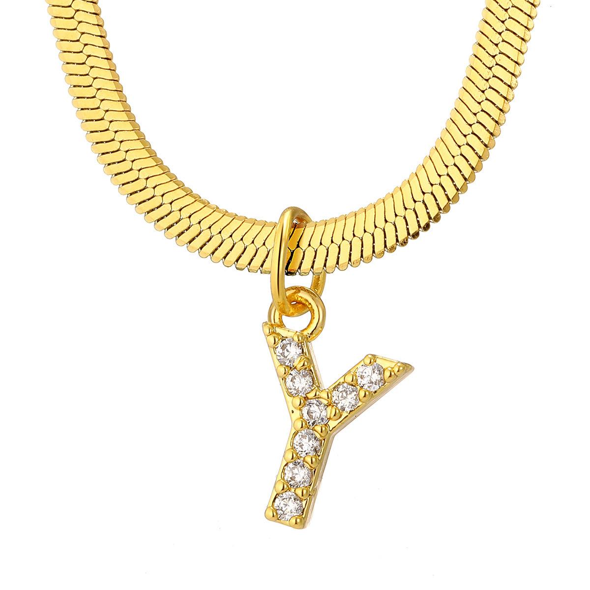 

Vania Trendy 26 Initial Letters Cubic Zirconia Pendant Necklaces for Women Gold Plated Chains Personalized Neck Zircon 40cm червоний