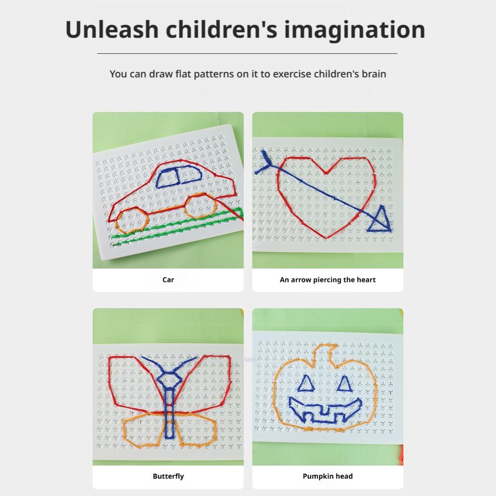 Handmade Kids DIY Threading Board Threading Toy Colorful String Rope Puzzle Toys Diy Stitch Grid Drawing with Pens Stitch Grid