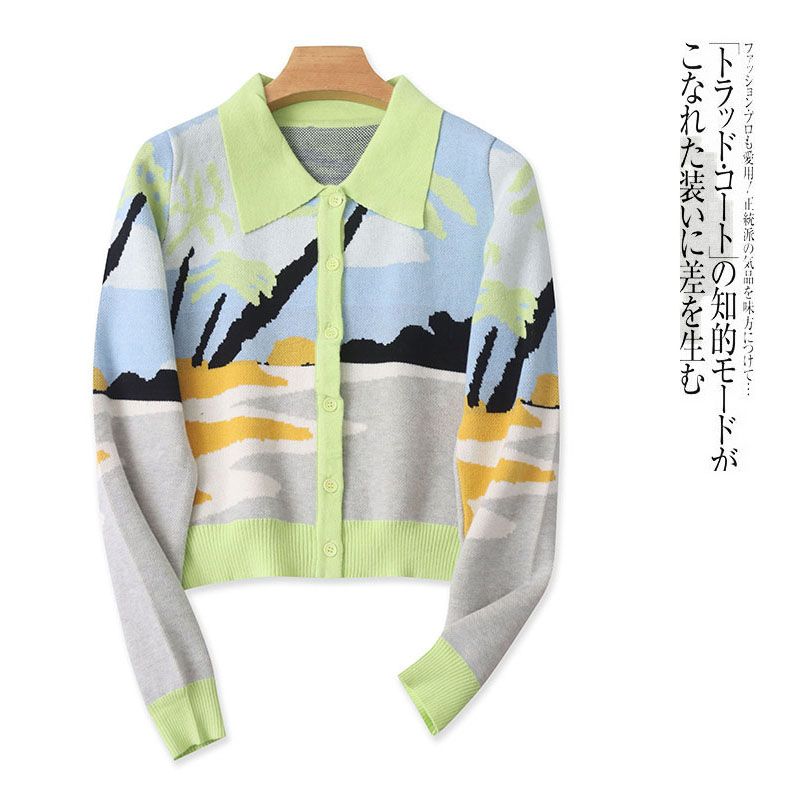 

Жаккардовый кардиган Новый осенний женский одежда Молодежная мода Лацкан Однобортный Длинные рукава Короткий свитер 29363 Picture color B- 4-18-2 S