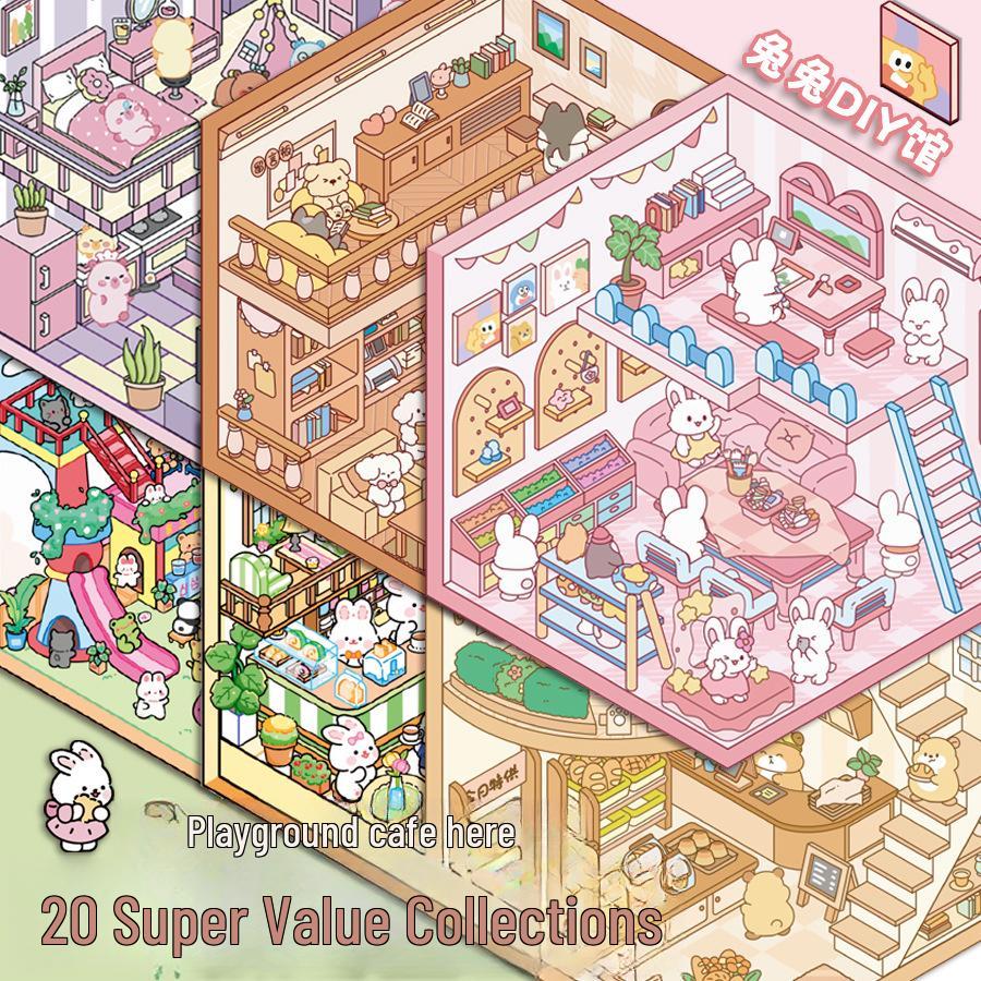 Miniature Scene Collection: 3D Visual Landscaping Hut and Girl Toy Stickers