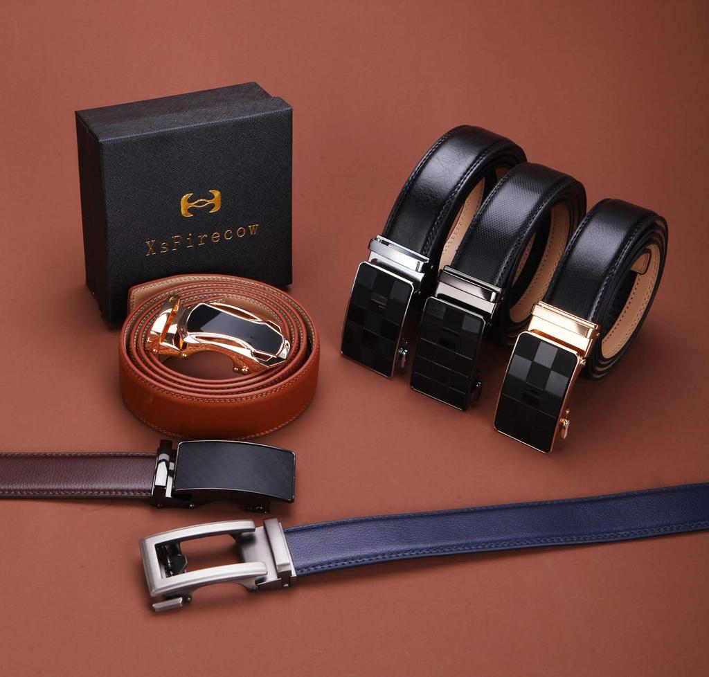 XsFireCow Plus Size Stylish Long Belt with and No Perfect for Business 130cm Men's Belt, Auto-Lock Holes, Suits, (Black-15)