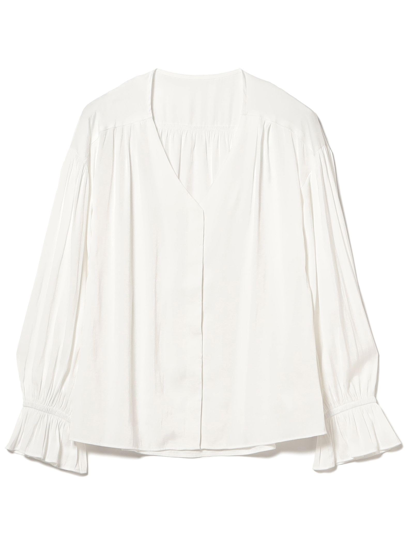 

B.M. LIFE STORE by BEAMS Women s Washable V-Neck Gathered Blouse (Sizes S-M) OFF.WHITE M