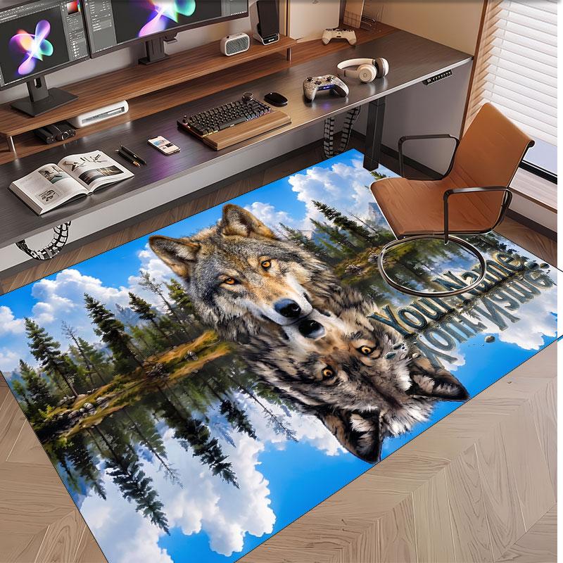 Wolf Theme Soft Crystal Velvet Rug Custom Name & Text Print Non Slip Floor Rug for Bedroom Living Room