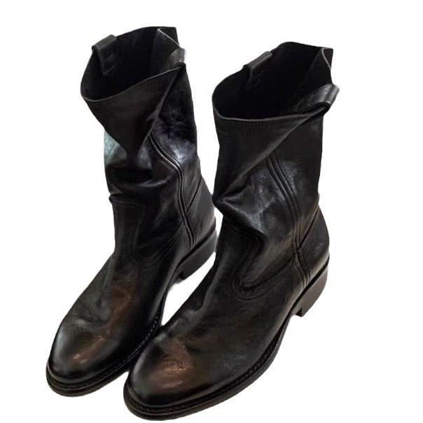 [Ushilai] Chelsea pleated retro short boots women's 2025 winter new thick-soled temperament versatile medium boots