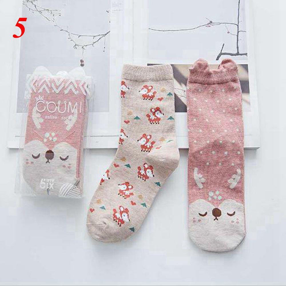 2Pairs Women Cute Casual Creative Hosiery Cotton Lovers Socks Cartoon Printed
