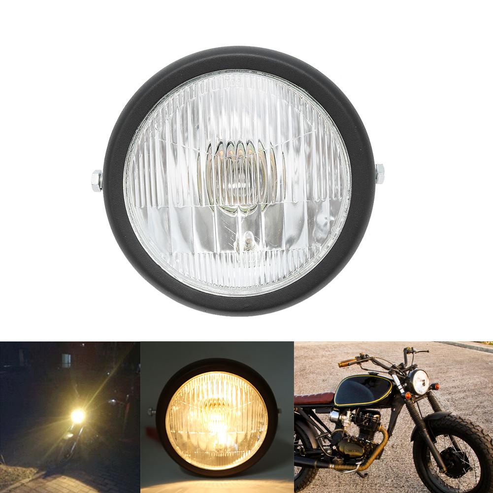 12V Universal Motorcycle Waterproof Dustproof Retro Headlamp HighLow Beam Front HeadlightBlack