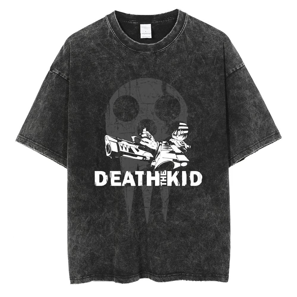 T-shirt Manga Soul Eater Stampa Death The Kid T-shirt Lavata Vintage Streetwear Abbigliamento Uomo Donna Maglietta in Cotone Oversize