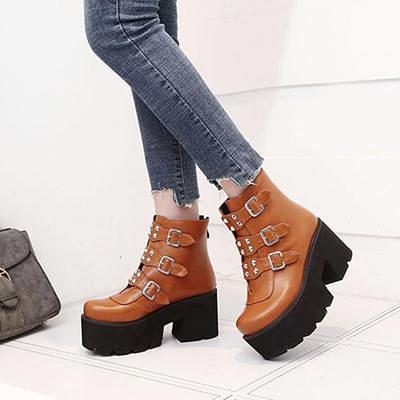 Modische Plateau-Lederstiefel Damen Lässige Kurze Stiefel Outdoor Walking Martin Stiefel