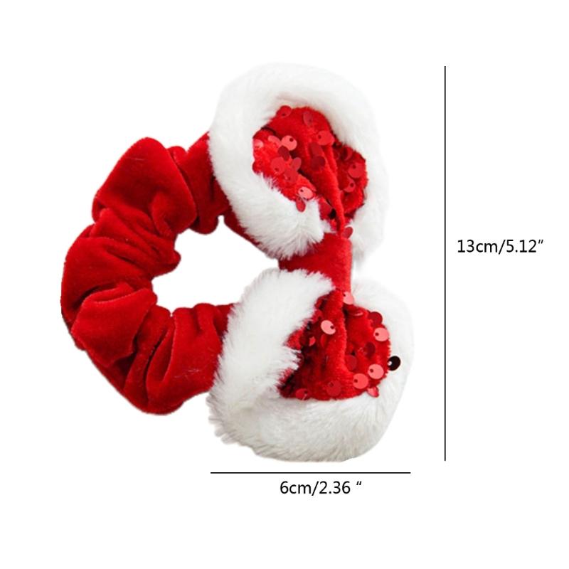 Christmas Scrunchies Velvets Bows Festive Hair Accessories Sparkling Sequins Hair Ties Rabbit Ears Shapes Hairbands