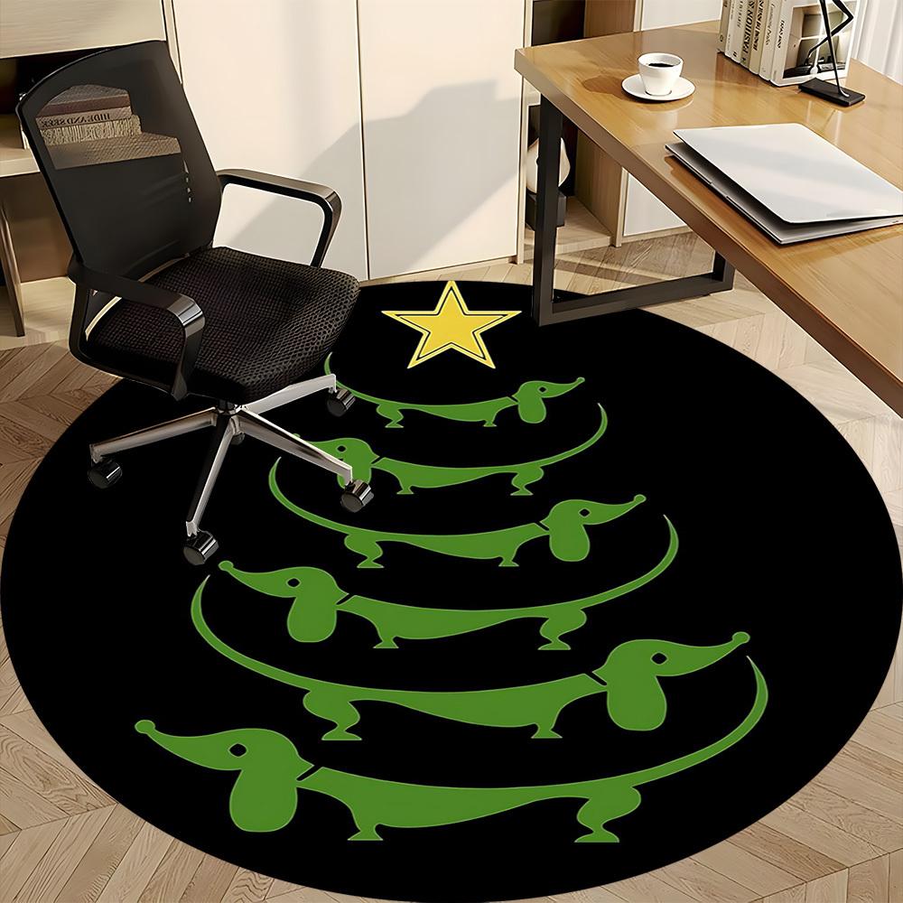 1 Stück Dackel Weihnachtsbüro Runder Teppich, Matte Geeignet Für Büro, Unter Bürostühlen Schlafzimmer Wohnzimmer Heimdekoration, Zimmerdeko