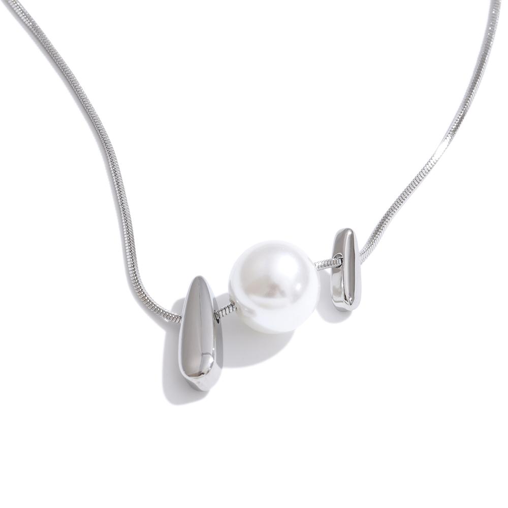 

Yhpup Stainless Steel Simulated Pearls Accessories Design Drop Necklace for Women Fashion Unique Chic Charm Modern Jewelry Gift