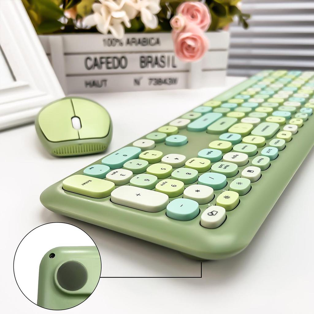 Mofii Drahtlose Maus und Tastatur Set Runde Tastenkappen Farbe Tastatur Frauen Büro Drahtlose Tastatur Volle Größe Schreibmaschinentastatur