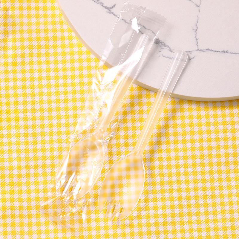 100Pcs Individual Packing Disposable Spoon Fork Degradable Ice Cream Spoons Durable Eco-Friendly Dessert Cake Scoop