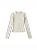 Women's American-Style Long Sleeve Fitted T-Shirt with Stylish Shoulders, Perfect for Autumn and Winter, Imitation Wool Base Layer.