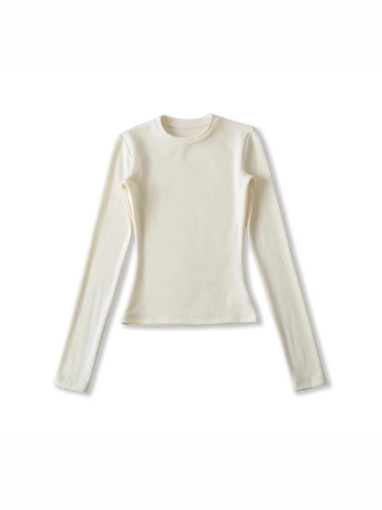 Women's American-Style Long Sleeve Fitted T-Shirt with Stylish Shoulders, Perfect for Autumn and Winter, Imitation Wool Base Layer.