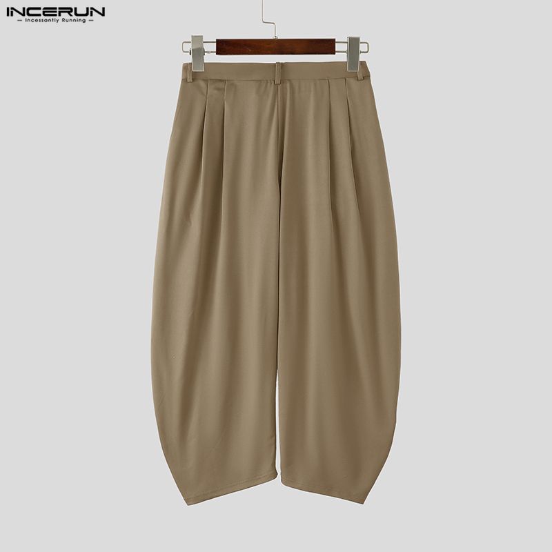 INCERUN Men Zipper Waist Casual Long Drop-crotch Pants Harem Trousers