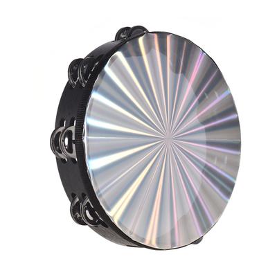 Tambor de mano de pandereta radiante de madera de 10 pulgadas con cabezal de tambor reflectante de doble fila