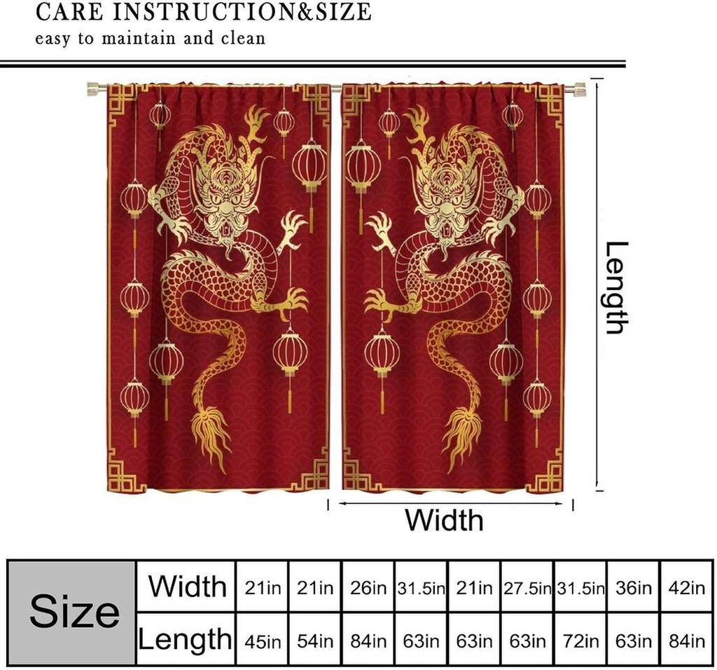 China Dragon Curtains   Asian Red Festive Lanterns Traditional Animals Windows Treatments   Thermal Insulation Rod Pocket Drapes f