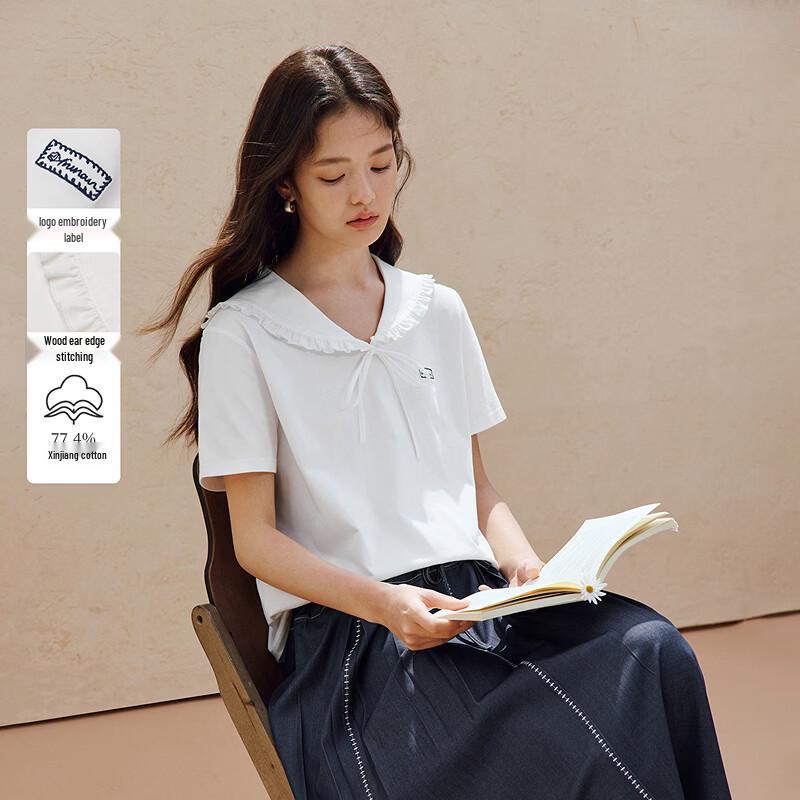 INMAN Women s Peter Pan Collar Short Sleeve T-Shirt XL