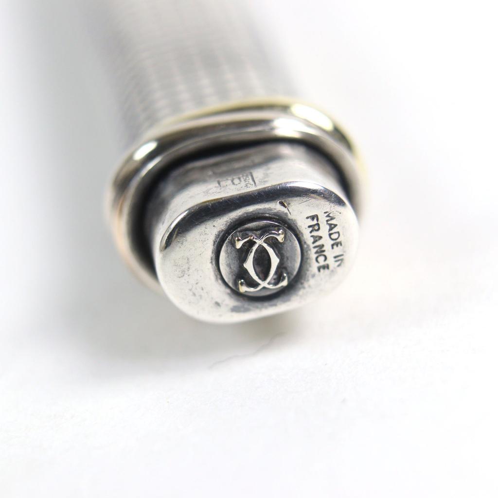 Great Cartier Ballpoint pen Trinity logo engraved cap style Silver grid pattern mens Used