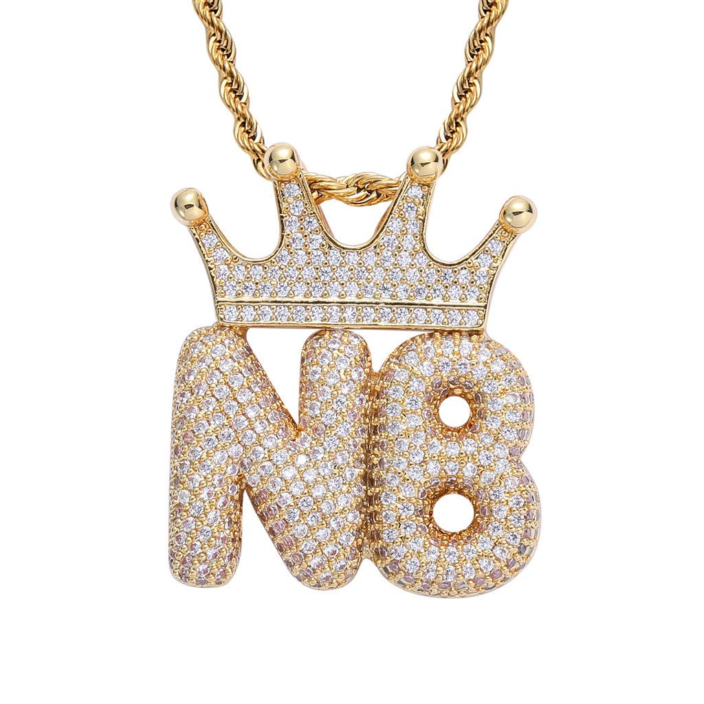 European & American Hip-Hop Crown Letter Necklace Pendant Combo 1 Letter (with 3mm*60cm Chain) золотой