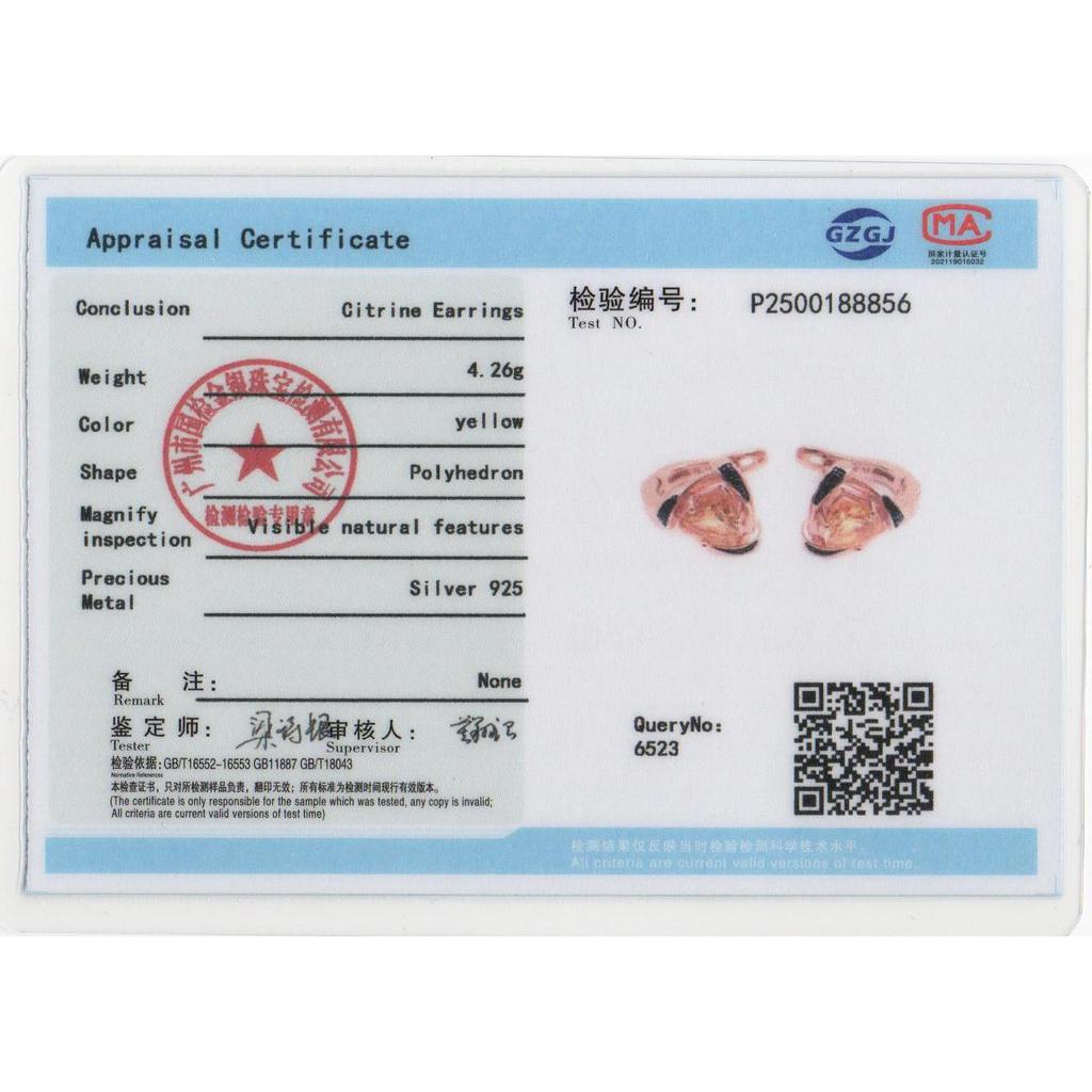 925 sterling silver women's earrings Triangle 7.0mm Natural Citrine gemstone Simple design fine jewelry for banquet daily gifts